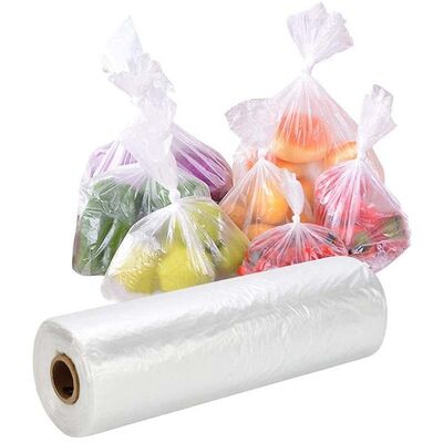 Food Grade PE Perforated Produce Bag Roll Transparent Easy Tear Plastic Sack For Supermarket Fruit Meat Self Weighing