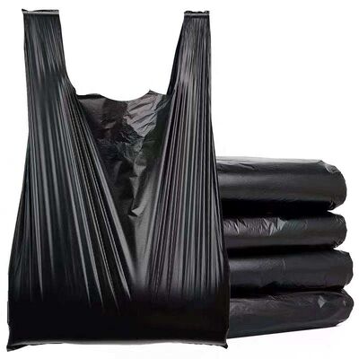 Custom Black T-Shirt Handle Garbage Bags Heavy Duty Vest Plastic Trash Bags For Household Commercial Cleaning