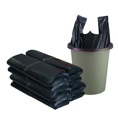 Custom Black T-Shirt Handle Garbage Bags Heavy Duty Vest Plastic Trash Bags For Household Commercial Cleaning