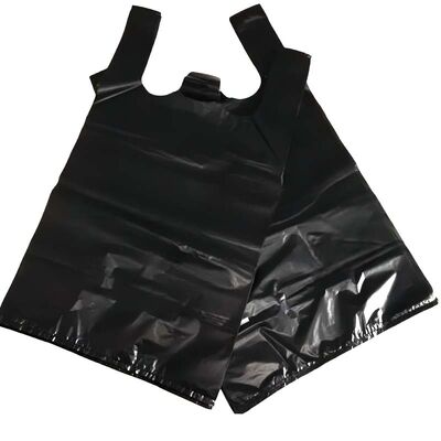 Custom Black T-Shirt Handle Garbage Bags Heavy Duty Vest Plastic Trash Bags For Household Commercial Cleaning