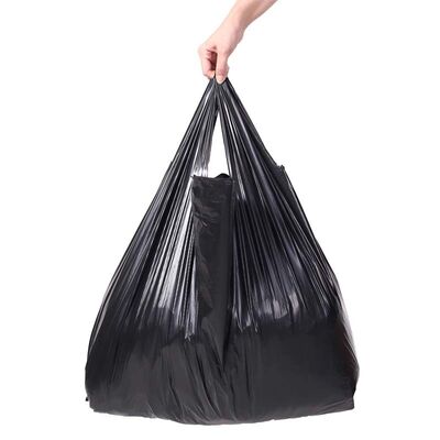 Custom Black T-Shirt Handle Garbage Bags Heavy Duty Vest Plastic Trash Bags For Household Commercial Cleaning