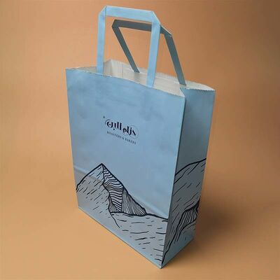 Recyclable Flat Handle Kraft Paper Bags Custom Size Gift Sacks For Supermarket Souvenir Merchandise Packing