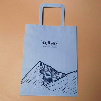 Recyclable Flat Handle Kraft Paper Bags Custom Size Gift Sacks For Supermarket Souvenir Merchandise Packing