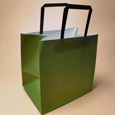 Custom Solid Color Kraft Paper Shopping Bags Flat Paper Handle Retail Gift Paper Bags For Boutique Apparel