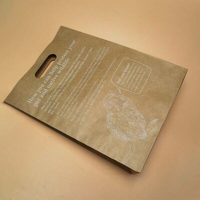 Natural Kraft Die Cut Handle Bags Full Color Printed Recyclable Sacks For Bakery Restaurant Gift Shopping