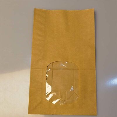 Stand Up Brown Kraft Paper Bags With Clear Window Food Grade For Bakery Bread Cookie Packaging