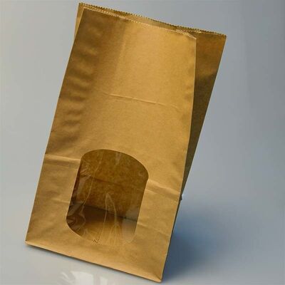 Stand Up Brown Kraft Paper Bags With Clear Window Food Grade For Bakery Bread Cookie Packaging