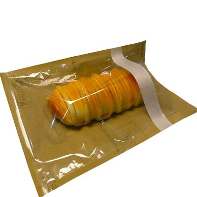 Kraft Paper Clear Window Flat Bottom Sandwich Bags Tear Open Resealable Packaging For Bakery Takeaway Food