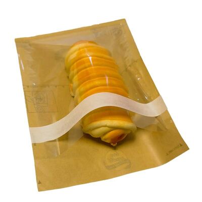 Kraft Paper Clear Window Flat Bottom Sandwich Bags Tear Open Resealable Packaging For Bakery Takeaway Food