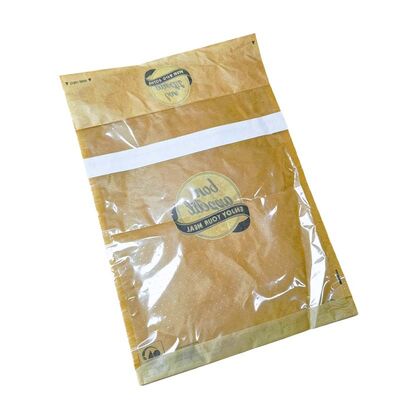 Kraft Paper Clear Window Flat Bottom Sandwich Bags Tear Open Resealable Packaging For Bakery Takeaway Food