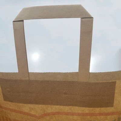 Printed Flat Handle Kraft Paper Bags Eco Friendly For Bakery Coffee Takeaway Packing