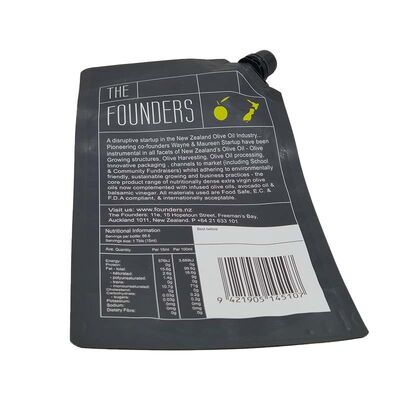 Custom Printed Black Aluminum Foil Spout Stand Up Pouches High Barrier For Edible Oil Packaging