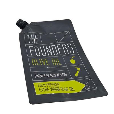 Custom Printed Black Aluminum Foil Spout Stand Up Pouches High Barrier For Edible Oil Packaging