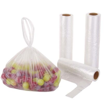 T‑Handle Perforated Roll Produce Bags Tear‑Off PE Plastic Grocery Bags for Fruit Vegetable Food Packaging