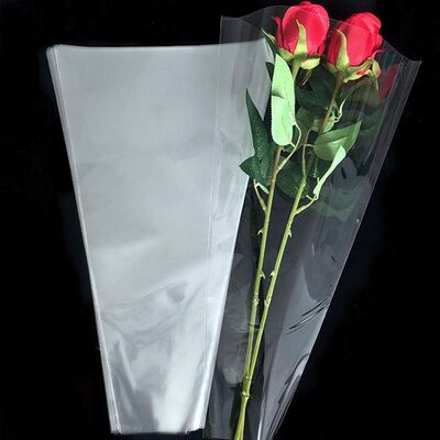 Recyclable Clear PE Cone Flower Sleeves Eco Friendly Plastic Bags For Valentine Rose Packaging