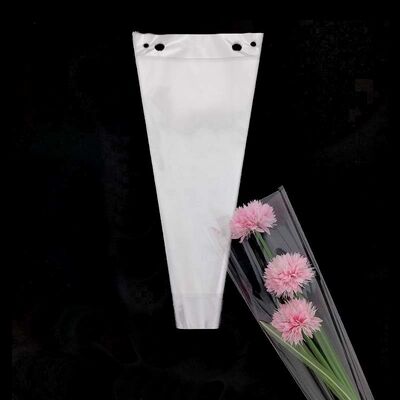 Recyclable Clear PE Cone Flower Sleeves Eco Friendly Plastic Bags For Valentine Rose Packaging