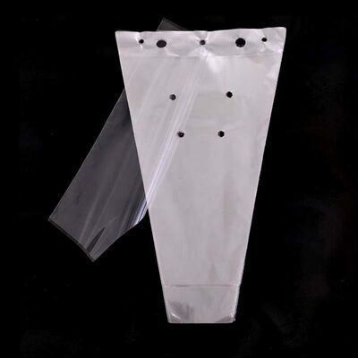 Recyclable Clear PE Cone Flower Sleeves Eco Friendly Plastic Bags For Valentine Rose Packaging