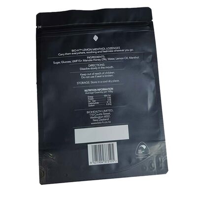 Reclosable Zipper Black Printed Stand Up Pouch Light Proof Aluminum Foil Bag For Food Retail