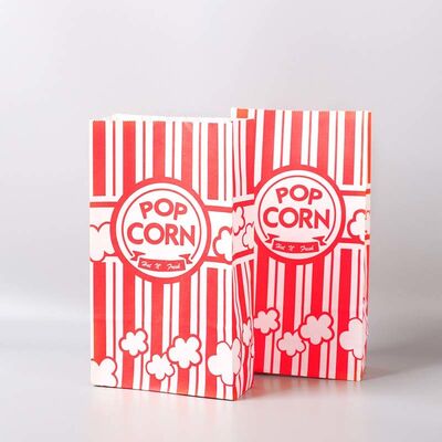 Custom Printed Red Striped Popcorn Paper Bags SOS Stand Up Paper Bags For Cinema Snack Food Packaging