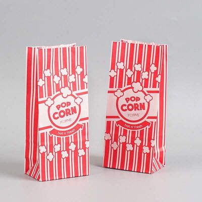 Custom Printed Red Striped Popcorn Paper Bags SOS Stand Up Paper Bags For Cinema Snack Food Packaging