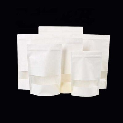 Food Grade Stand Up Kraft Pouch White Resealable Zipper Bag Eco Friendly For Nuts